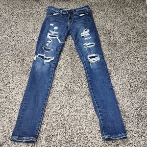 American Eagle Jeggings Next Level Stretch Destruction Size‎ 2 Regular Darkwash
